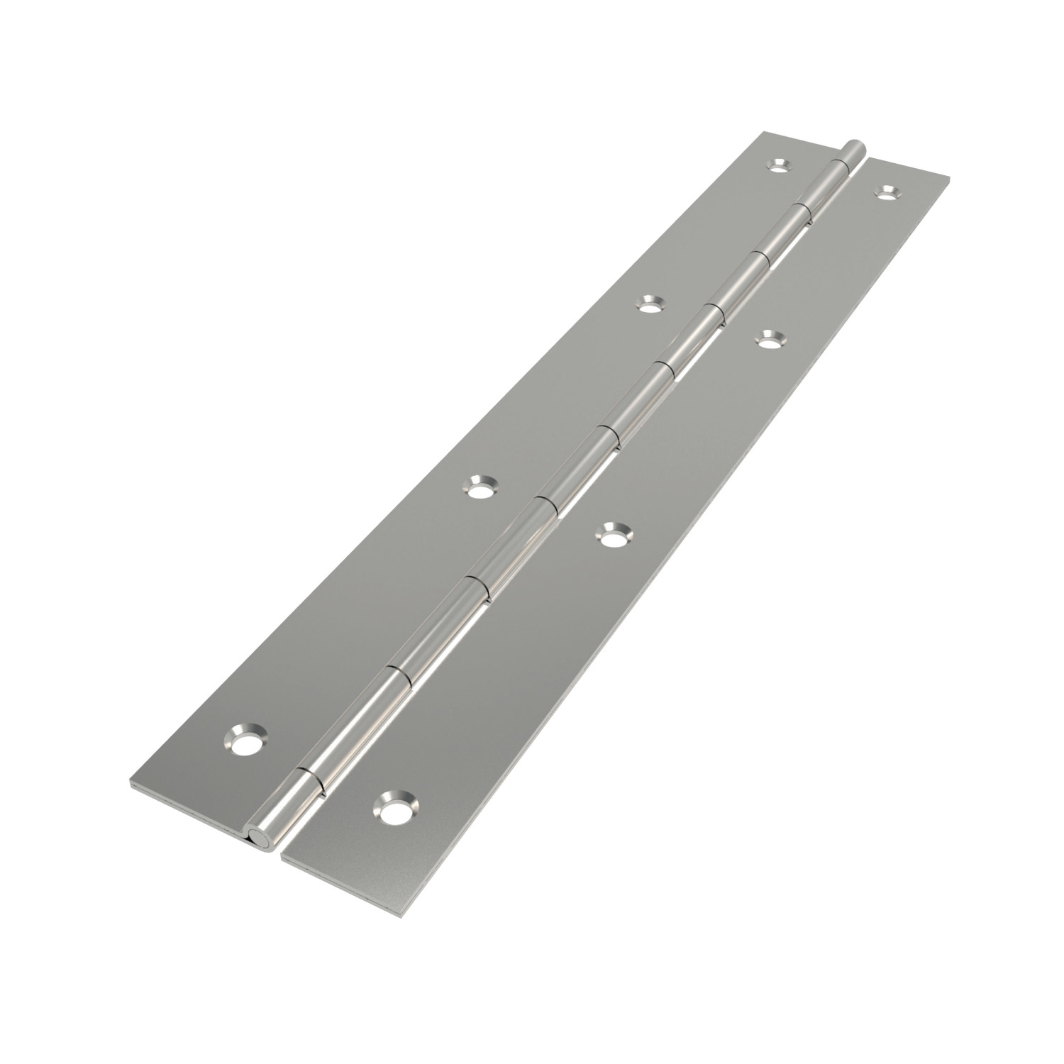 silver coloured hinge with eight holes diagonally